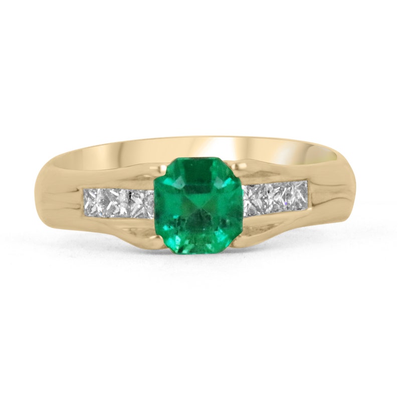 Colombian Emerald-Asscher & Princess Cut Diamond Engagement Ring