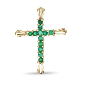 Emerald Religious Yellow Gold Cross Pendant Necklaces