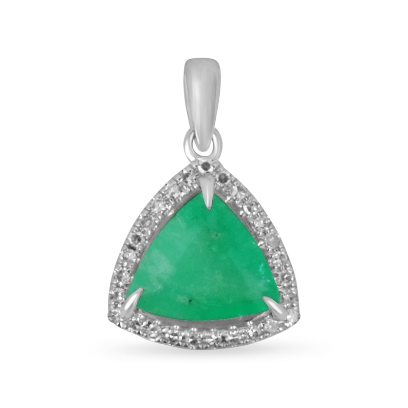 Emerald Trillion Diamond Halo Pendant Necklace