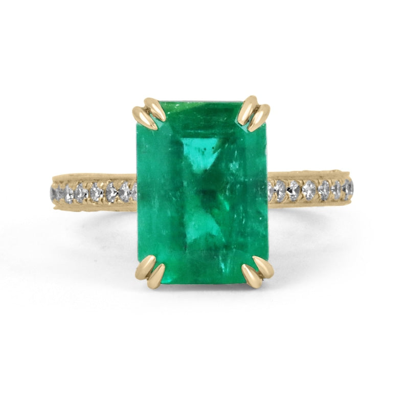 Emerald & Pave Round Diamond Gold Accents Engagement Ring