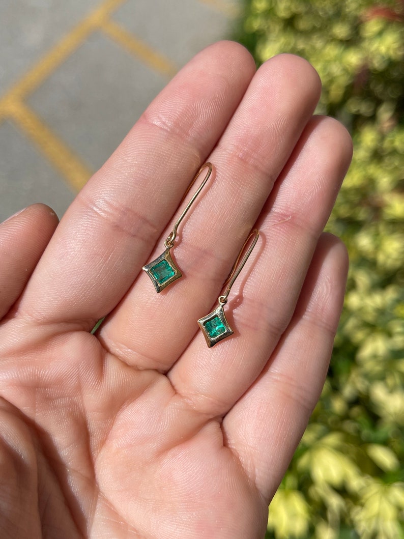 Emerald Asscher Cut Solitaire Dangle Earrings