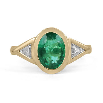 3 Stone Dark Oval Emerald & Trillion Cut Diamond Ring
