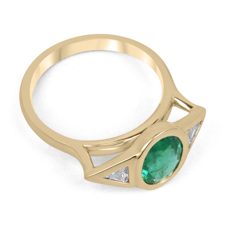 3 Stone Bezel Set Emerald Ring