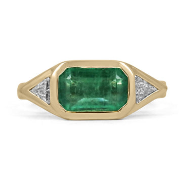 hree Stone Natural Emerald & Trillion Cut Diamond Ring