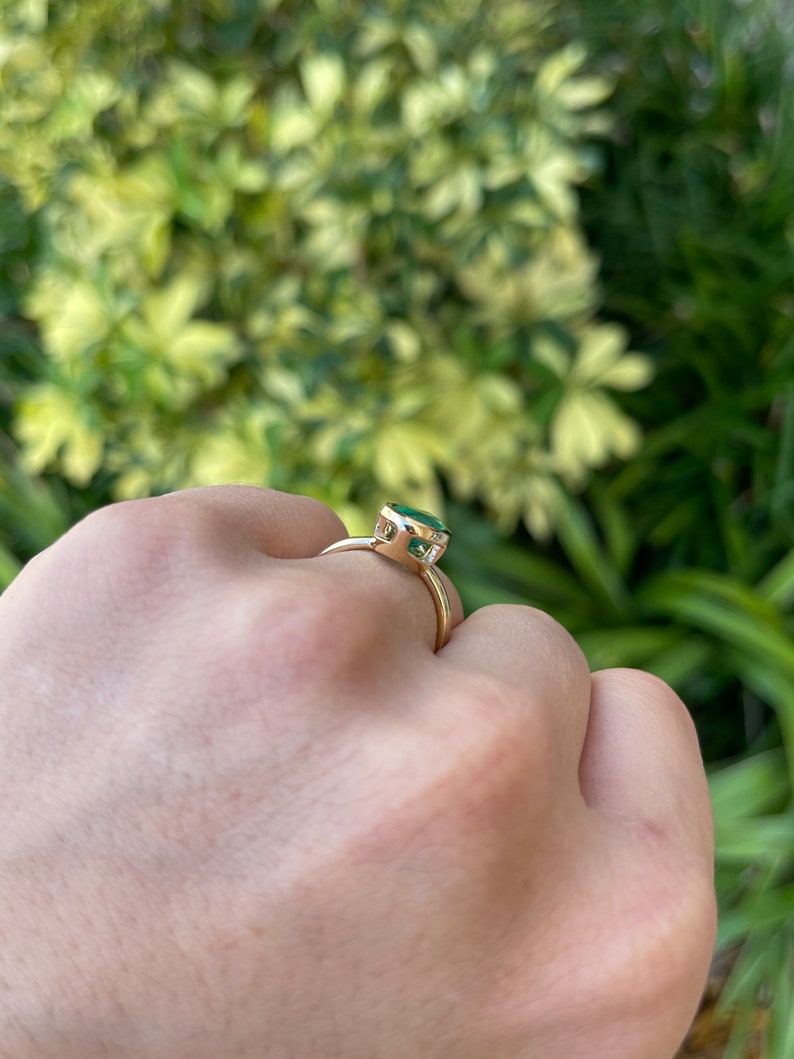 2.40ct 14k Dark Forest Green Pear Teardrop Emerald Bezel Solitaire Engagement Ring