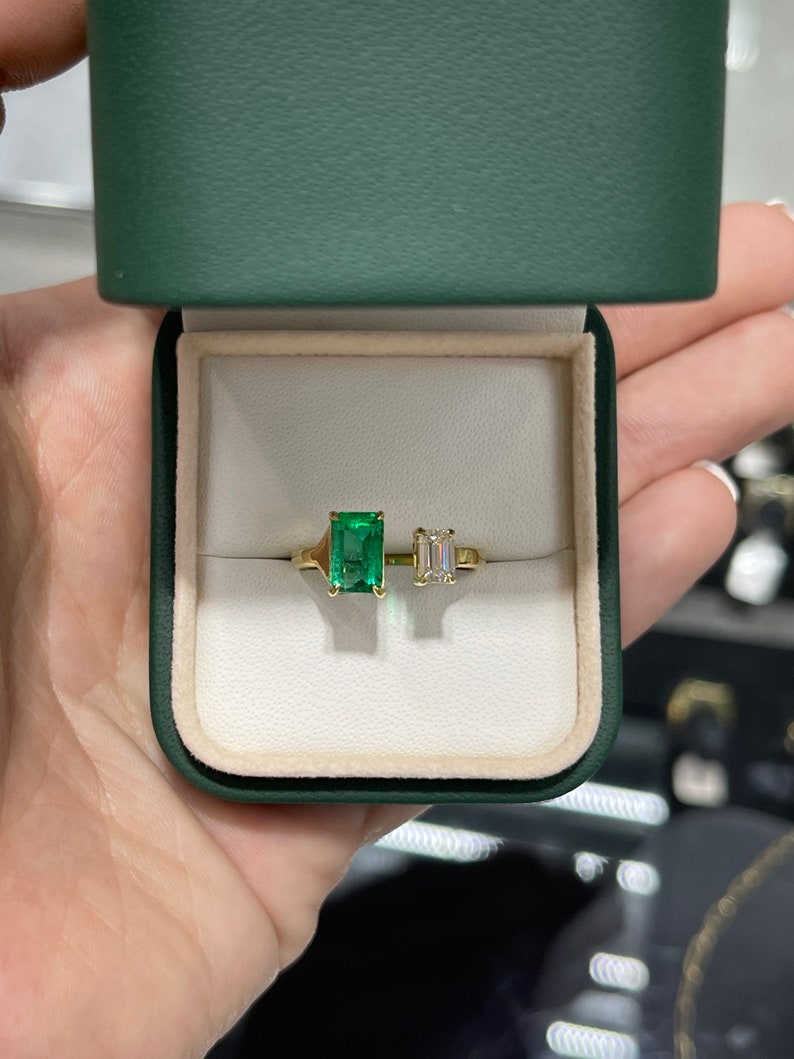 2.06tcw 18K AAA Top Grade Emerald & Diamond Toi Et Moi Two Stone Engagement Ring - JR Colombian Emeralds