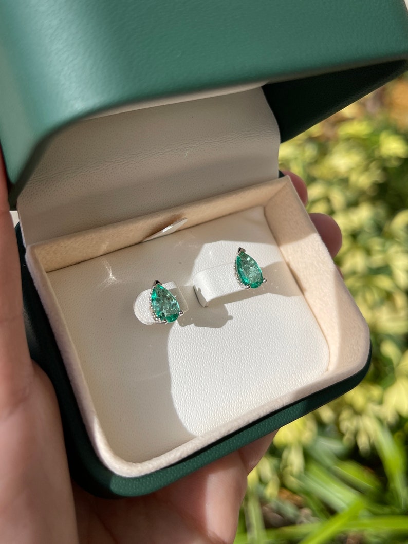 2.10tcw 14K Emerald 3 Prong Classic Traditional Teardrop Solitaire Stud Earrings - JR Colombian Emeralds