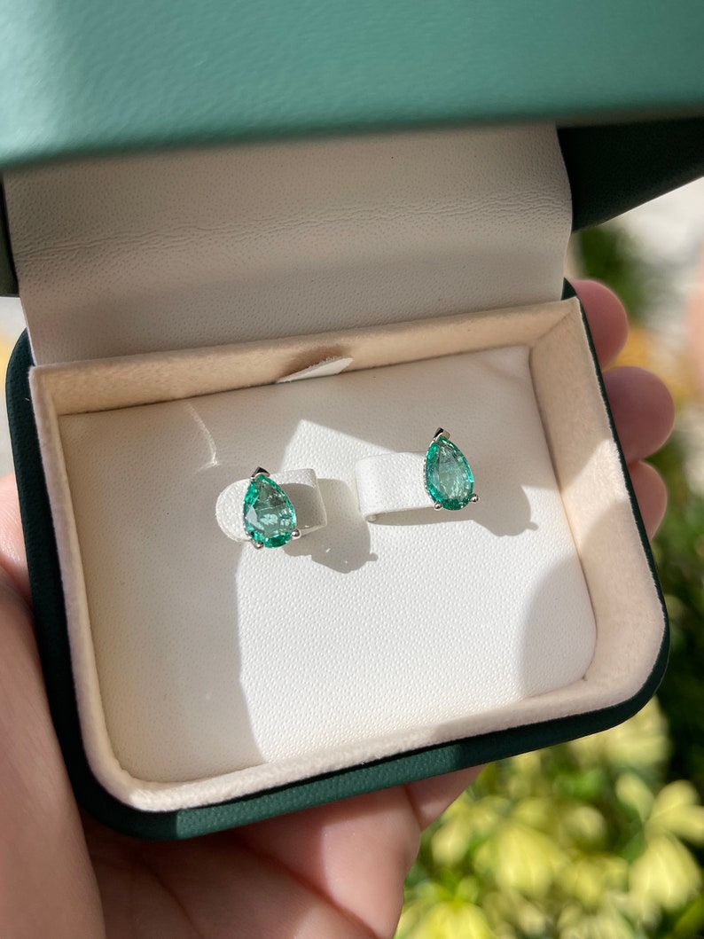 2.10tcw 14K Emerald 3 Prong Classic Traditional Teardrop Solitaire Stud Earrings - JR Colombian Emeralds