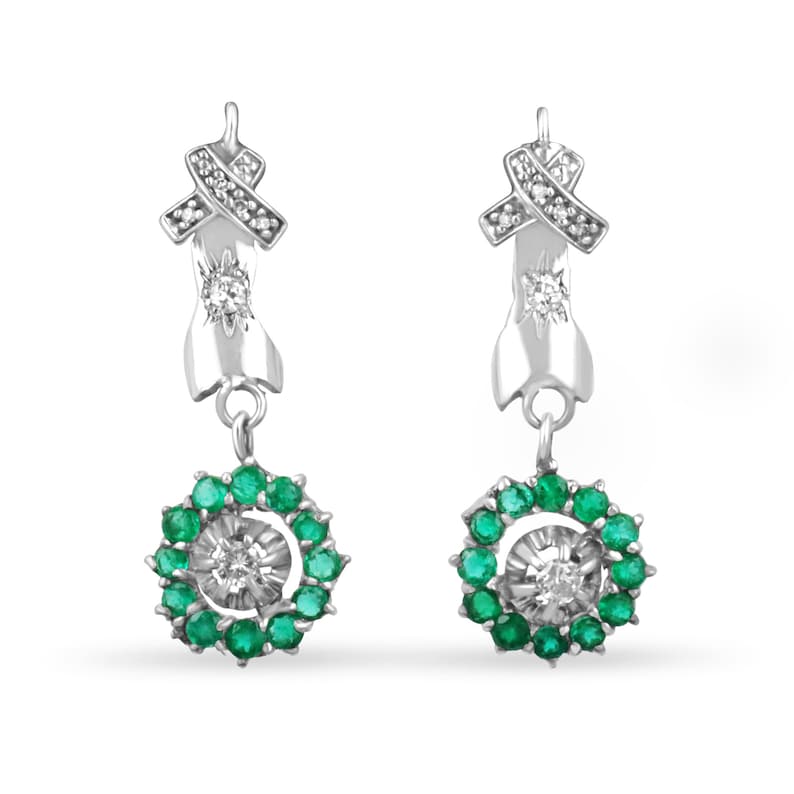 Emerald Diamond Accent Halo Anniversary Dangle Earrings