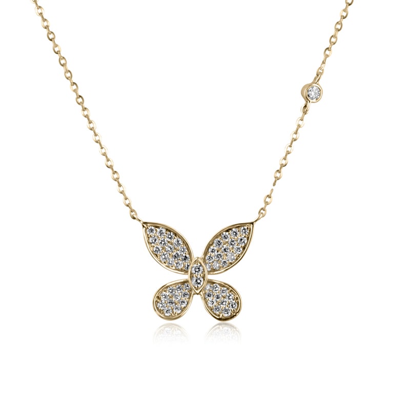 Butterfly Adjustable Solid Gold Cable Chain Necklace
