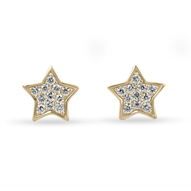 Natural Diamond Flat Solid Dainty Gold Screwback Star Trendy Stud Earrings