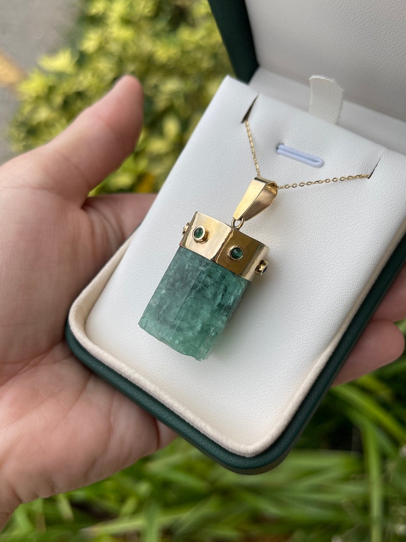 113.60tcw Natural Raw Rough Mens Unique Single Terminated Emerald Crystal Pendant Necklaces