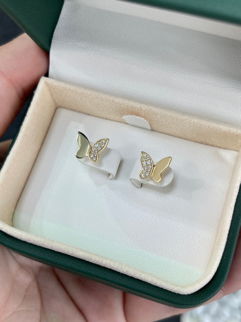 0.20-Carats 14K Natural Diamond Modern Petite Butterfly Wing Trendy Stud Earrings - JR Colombian Emeralds