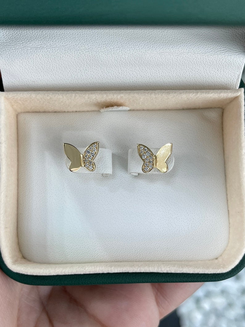 0.20-Carats 14K Natural Diamond Modern Petite Butterfly Wing Trendy Stud Earrings - JR Colombian Emeralds