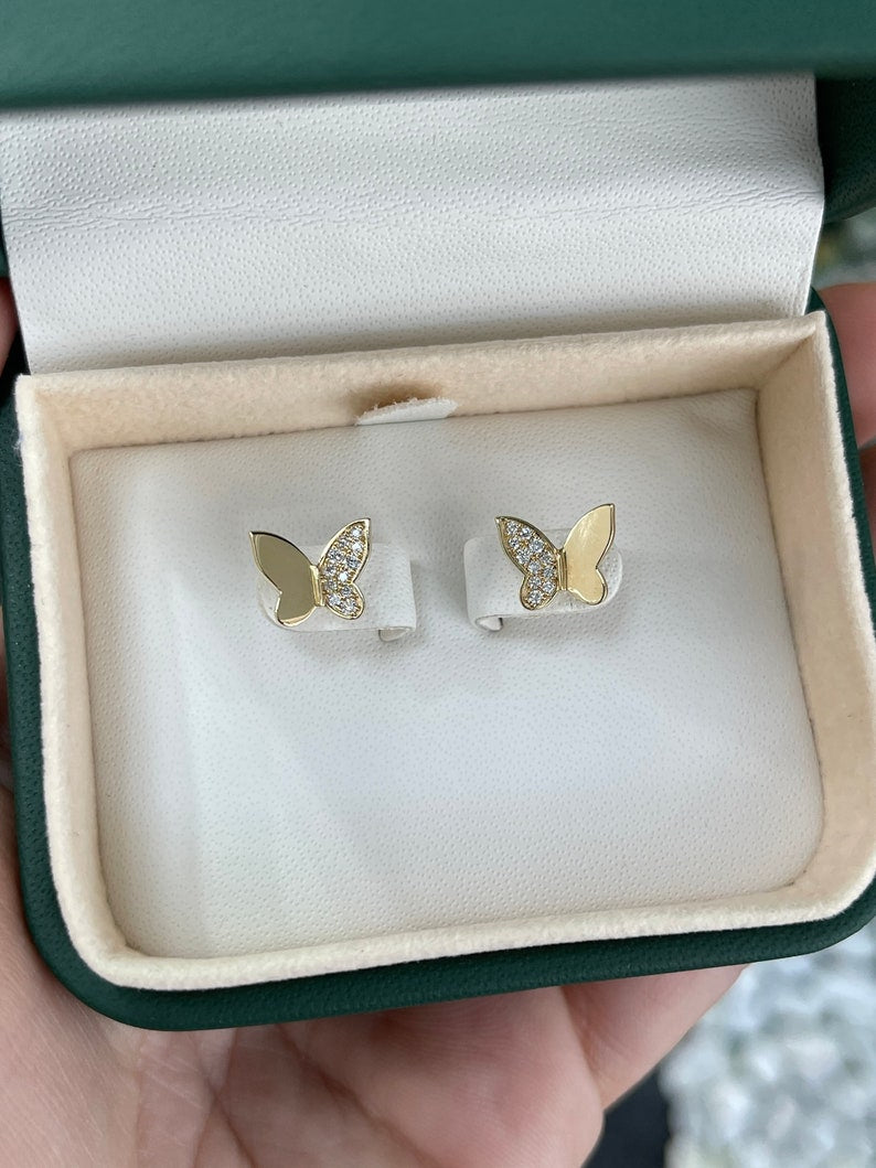 0.20-Carats 14K Natural Diamond Modern Petite Butterfly Wing Trendy Stud Earrings - JR Colombian Emeralds