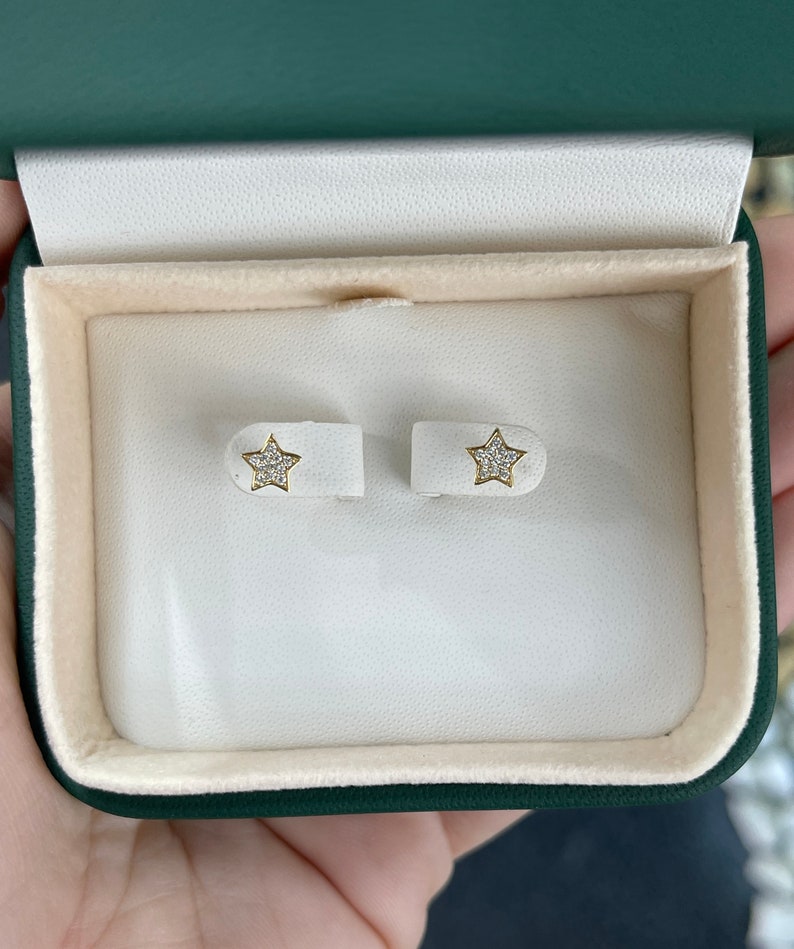 0.14-Carats Natural Diamond Flat Solid Dainty Gold Screwback Star Earrings 14K - JR Colombian Emeralds