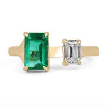 Top Grade Emerald & Diamond Toi Et Moi Two Stone Engagement Ring
