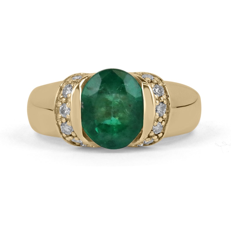 Emerald & Diamond Accent Tension Set Ring