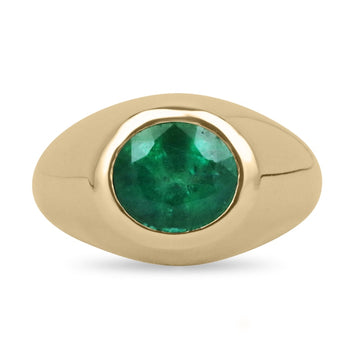 Mens Emerald Bezel Solitaire Solid Yellow Gold Pinky Ring