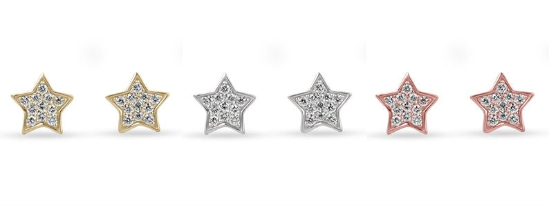 0.14-Carats 14K Natural Diamond Flat Solid Dainty Gold Screwback Star Trendy Stud Earrings