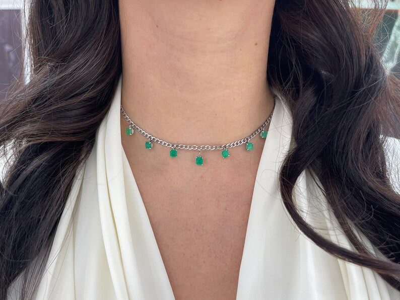 Emerald Fringe 14K White Gold Chain Necklace