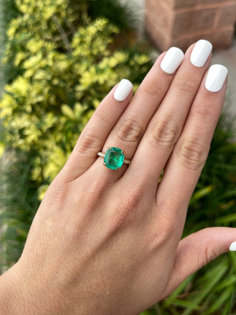 5.79tcw 18K Top Quality Cushion Heirloom Emerald & Diamond Statement Anniversary Engagement Ring - JR Colombian Emeralds