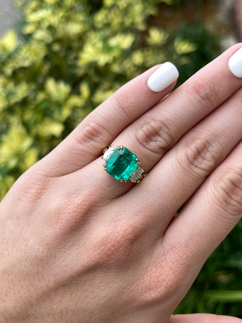 Dark Vivid Bluish-Green Emerald Ring