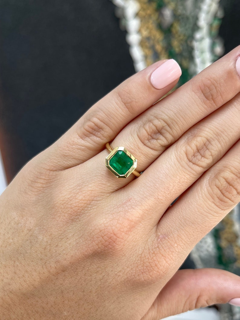 Emerald Asscher Classic Bezel Solitaire Gold Ring