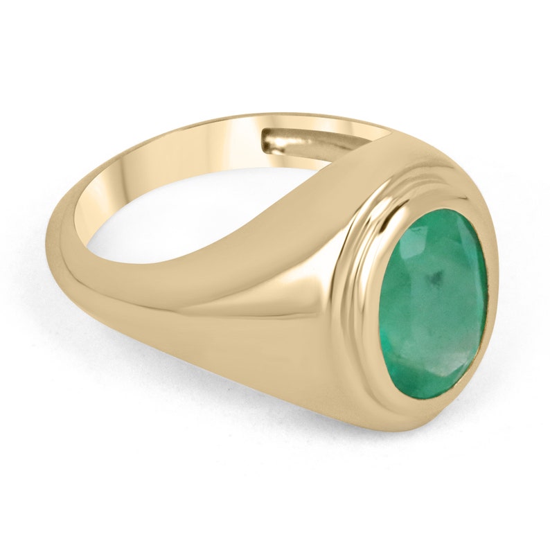 Yellowish-Green Emerald Men's Signet Ring