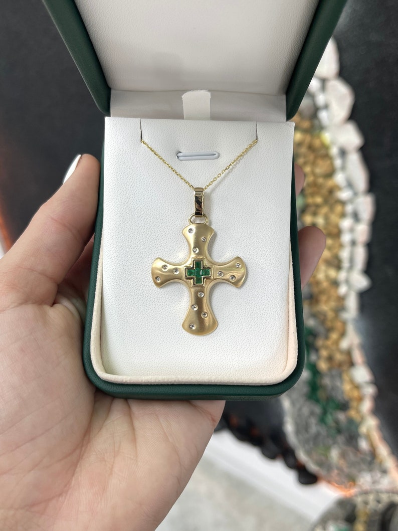 14K Emerald & Diamond Accent Cross Pendant