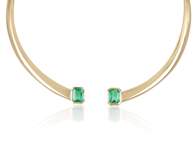 Rare Yellowish-Green Emerald Cut Emerald Necklace