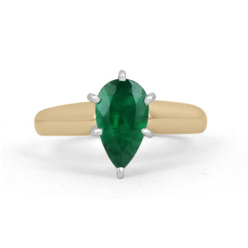 Timeless Beauty: 1.06ct Dark Green Pear Real Emerald Solitaire Prong Promise Ring in 14K Gold