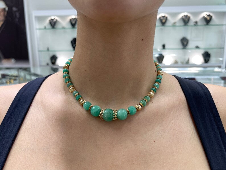 Emerald Bead Gold Necklace