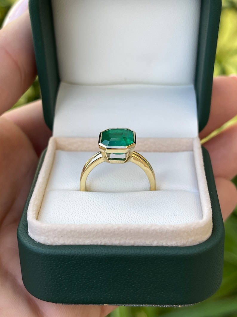 3.20ct AAA 18K Muzo Emerald Double Shank Green Solitaire Bezel Anniversary Engagement Ring - JR Colombian Emeralds