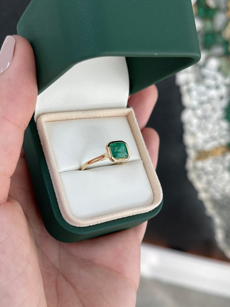 2.20ct 14K Gold Natural East To West Emerald Cut E-W Solitaire Bezel Ring - JR Colombian Emeralds