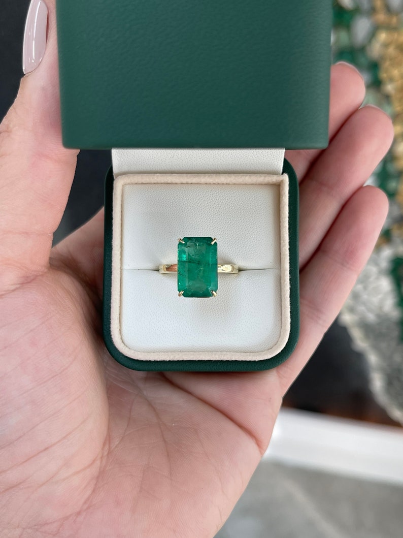 Amazon.com: Gold Emerald Ring - Minimalist Gemstone Solitaire Engagement  Ring, Fashion Ring, Anniversary Ring - Handmade Ladies Jewelry -  Customizable with Engraving - with Signature Box : Handmade Products