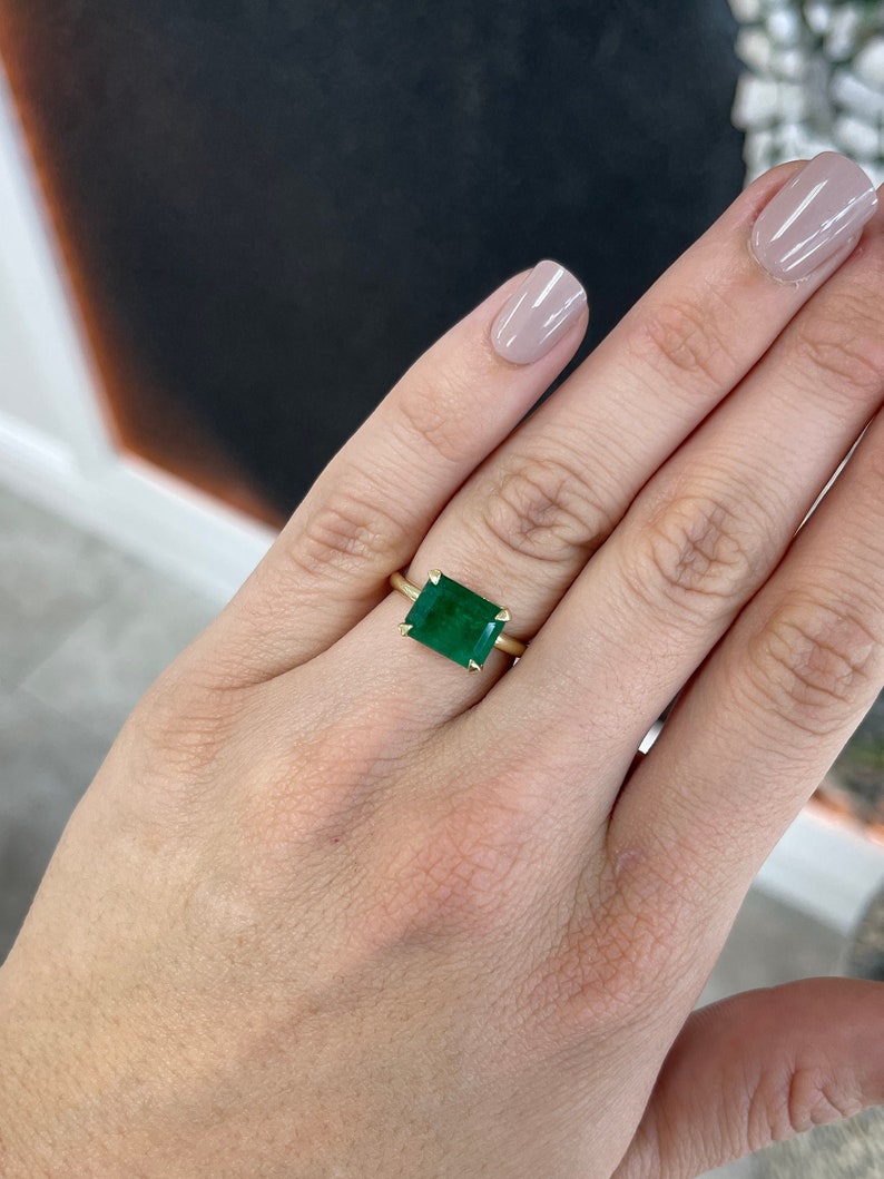 Natural Emerald Cut Emerald Solitaire Ring