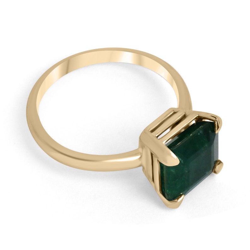 Modern Mossy Dark Green Emerald Solid Gold Ring