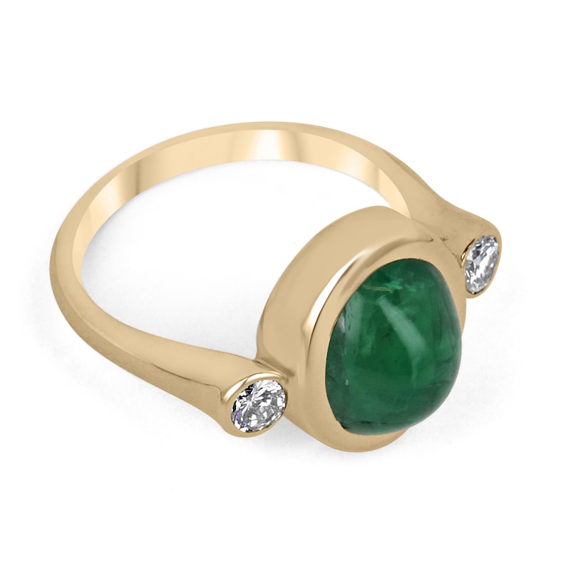 Vertically Set Cabochon Emerald Solid Gold 14K Ring