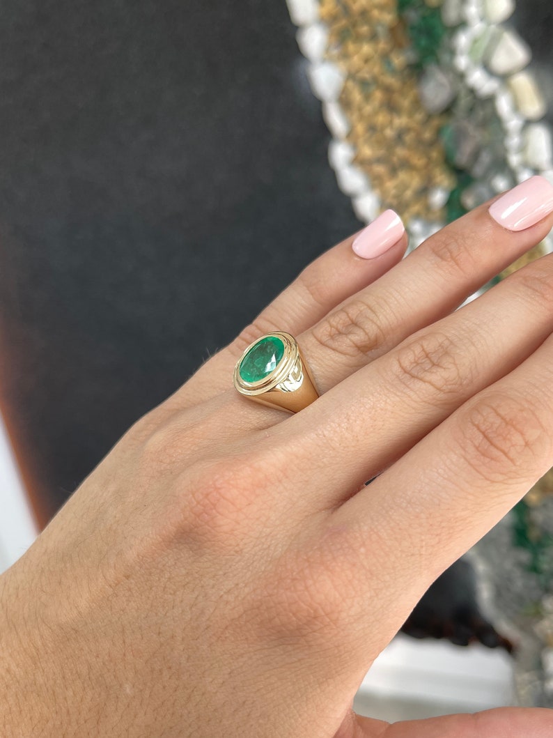 Unisex Large Oval Emerald Ring