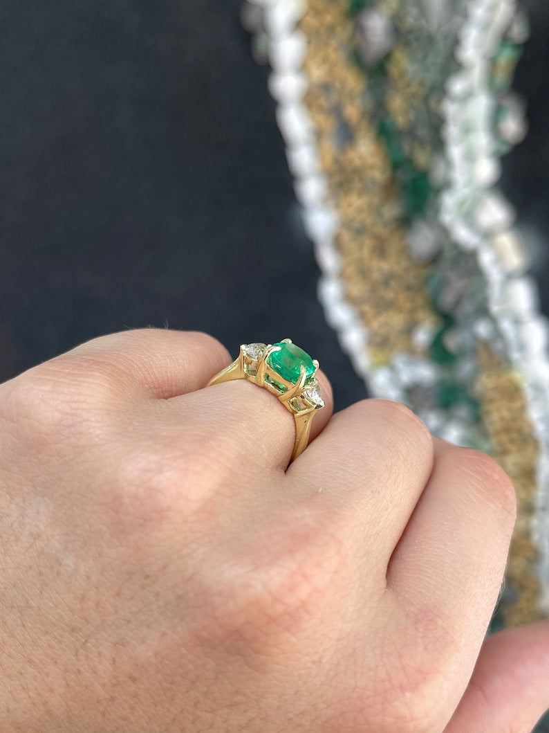 3.54tcw Vivid Colombian Cushion Emerald & Heart Romantic Diamond Engagement Ring 18K