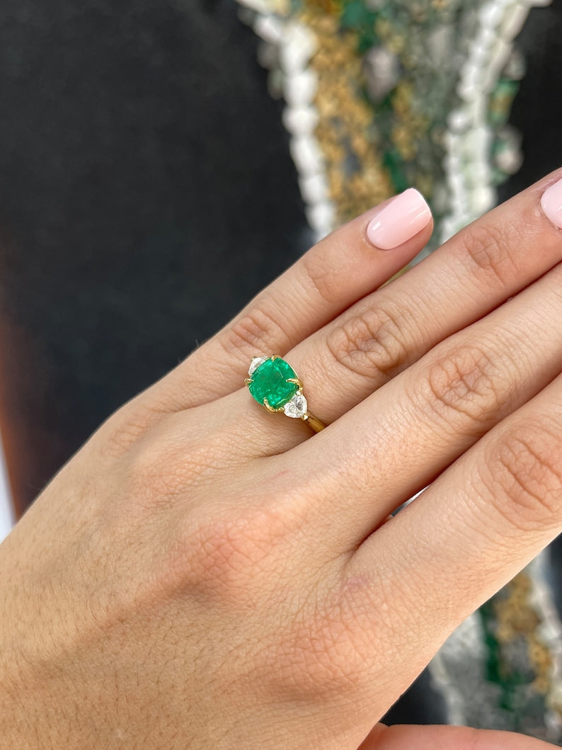 3.54tcw Vivid Colombian Cushion Emerald & Heart Romantic Diamond Engagement Ring 18K - JR Colombian Emeralds