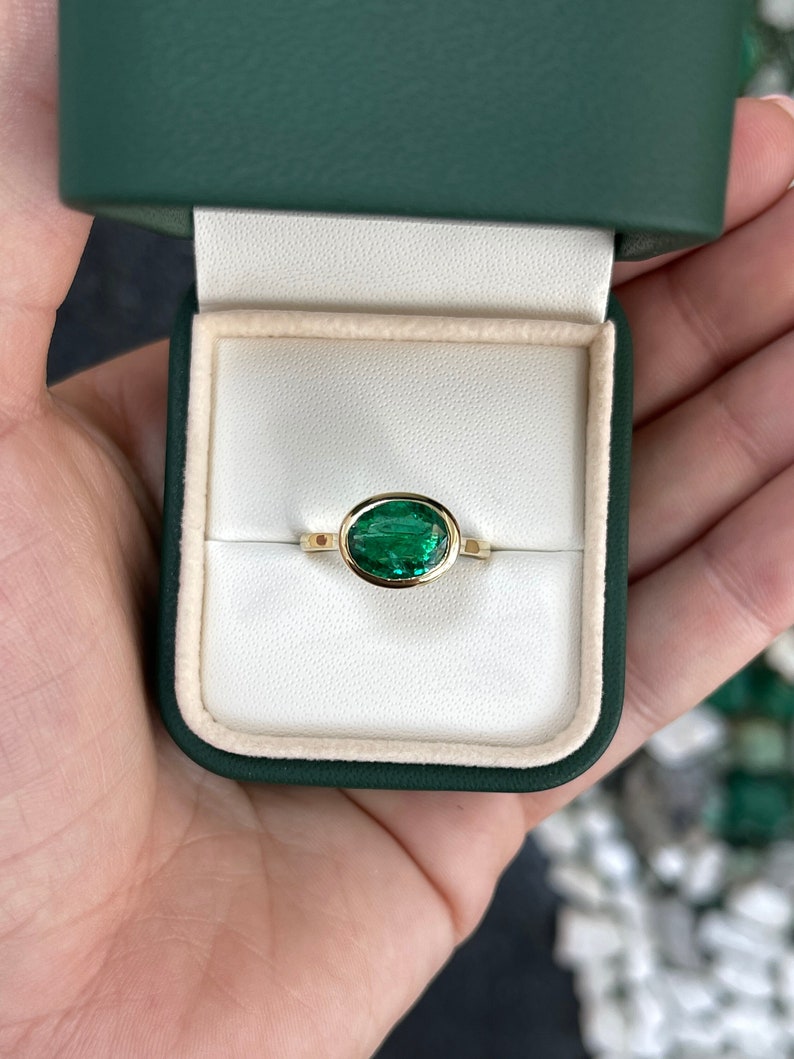 Emerald Solitaire Stackable Bezel Ring