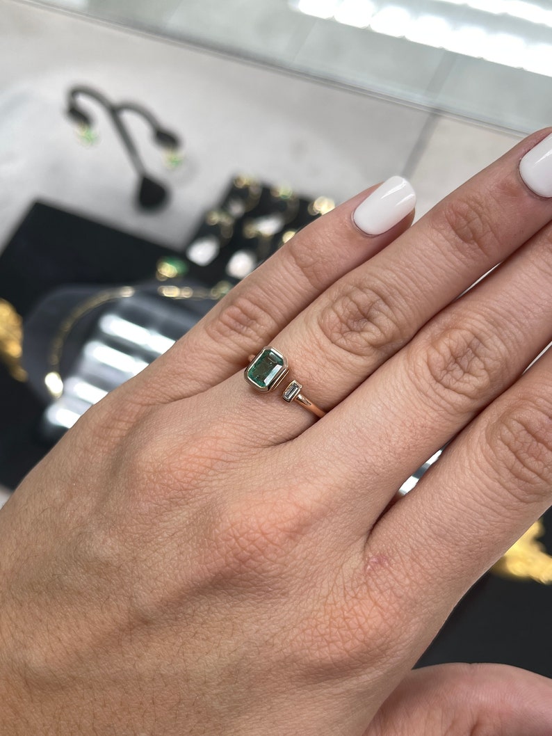 1.05tcw Emerald Cut and Baguette Diamond 2 Stone Cuff Statement Toi Et Moi Ring - JR Colombian Emeralds