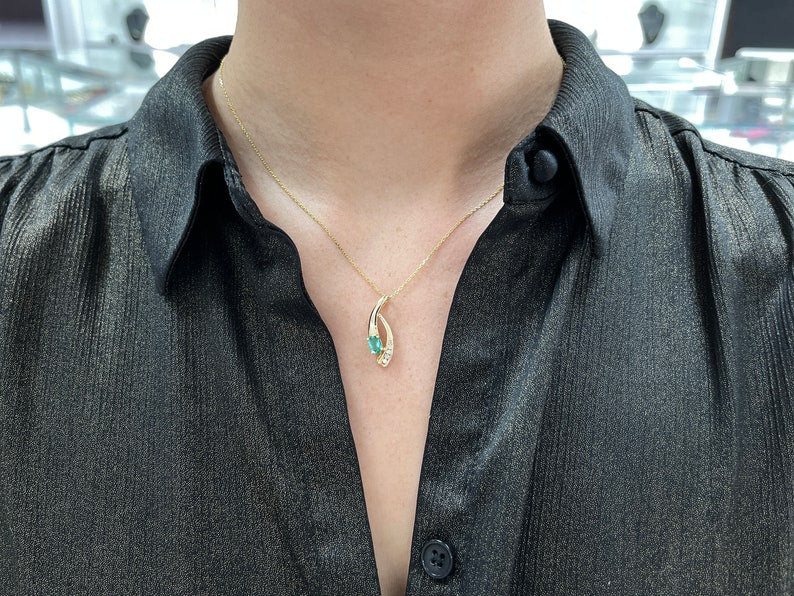 0.85tcw 14K Natural Emerald-Oval Cut & Diamond Accent Split Yellow Gold Pendant Necklace