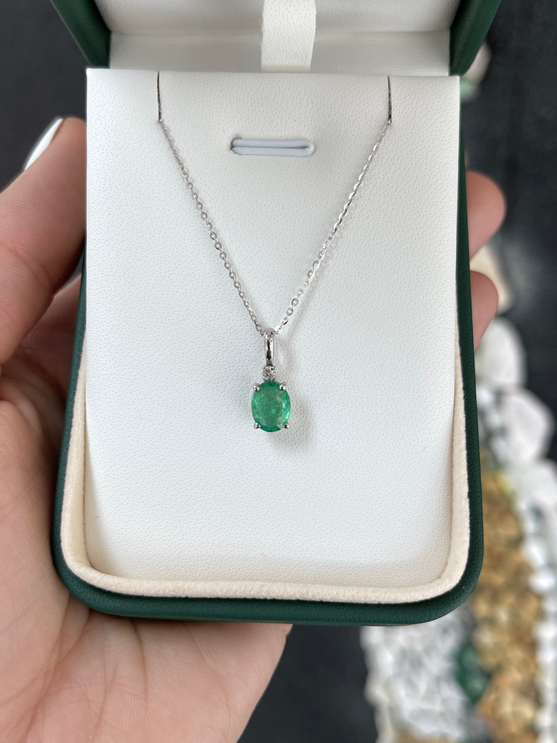 Oval Cut Emerald Diamond Accent Necklace