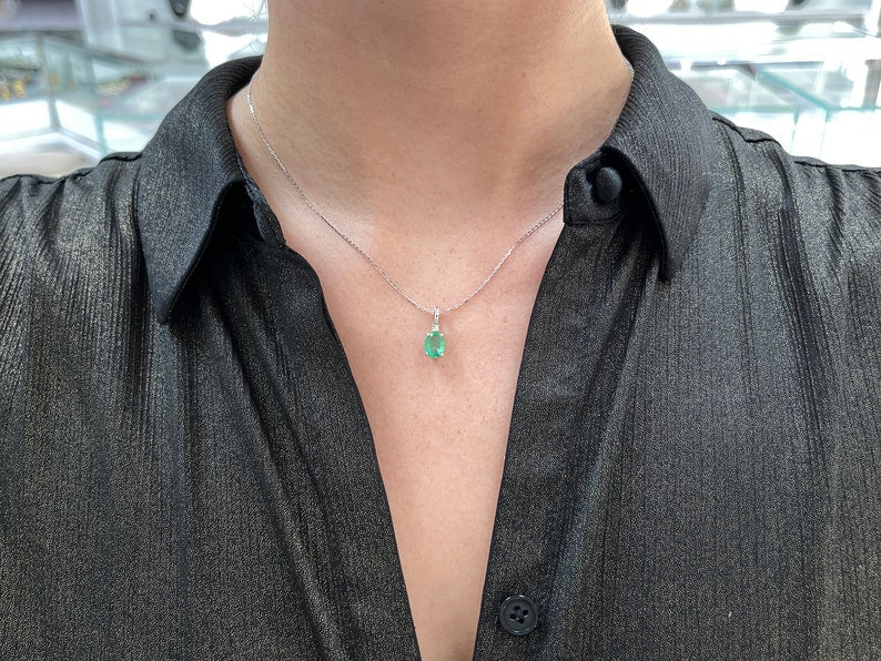 1.30tcw 14K Natural Emerald-Oval Cut & Diamond Accent White Gold Pendant Necklace - JR Colombian Emeralds