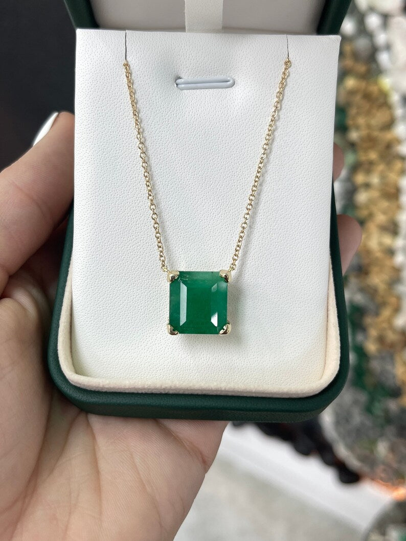 14K Square Emerald Necklace
