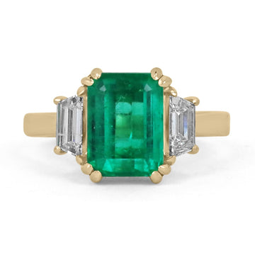 Three Stone Emerald & Trapezoid Diamond Ring