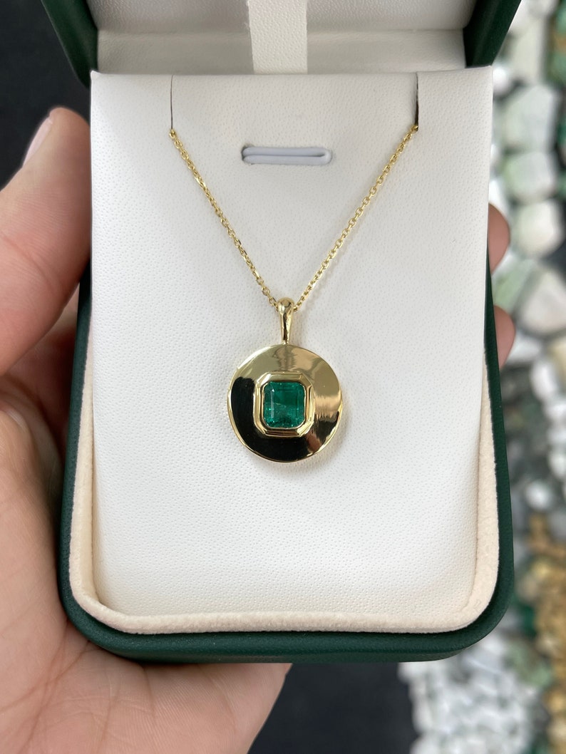 2.05ct 18K Natural Solitaire Asscher Cut Dark Rich Green Emerald Pendant Necklace - JR Colombian Emeralds